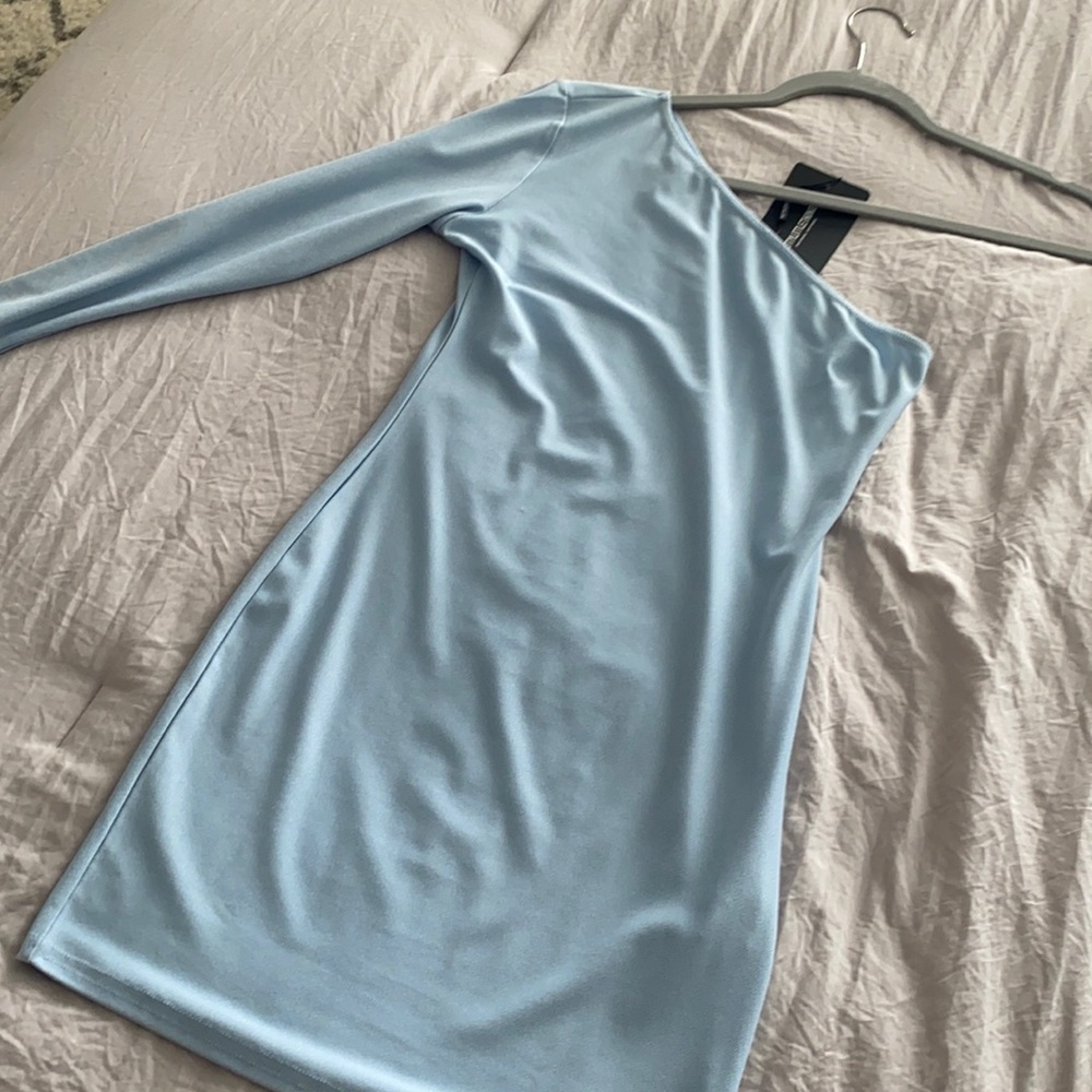 One sleeve baby blue dress